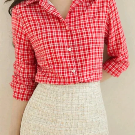 Vải may ca rô cotton màu đỏ