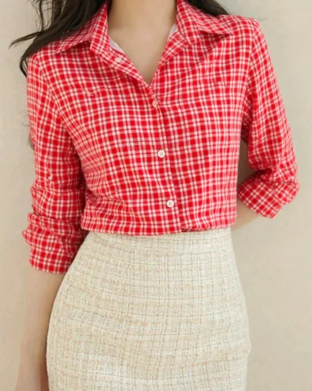 Vải may ca rô cotton màu đỏ