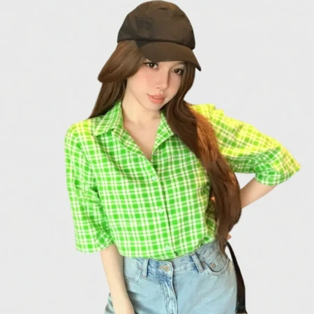 Vải may caro cotton màu xanh lá