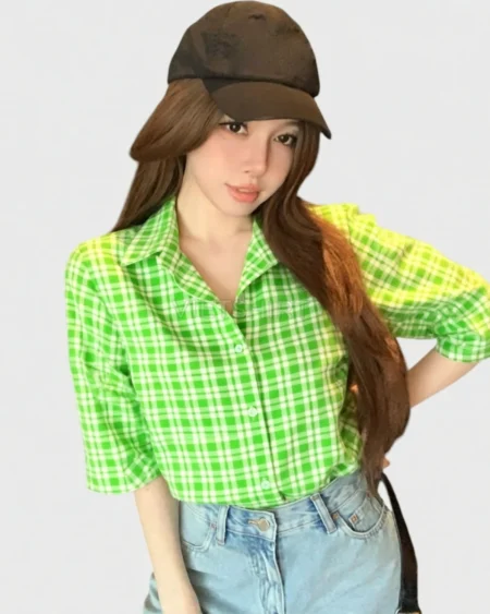 Phải may caro cotton màu xanh lá