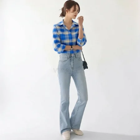 Vải may ca rô cotton màu xanh trắng