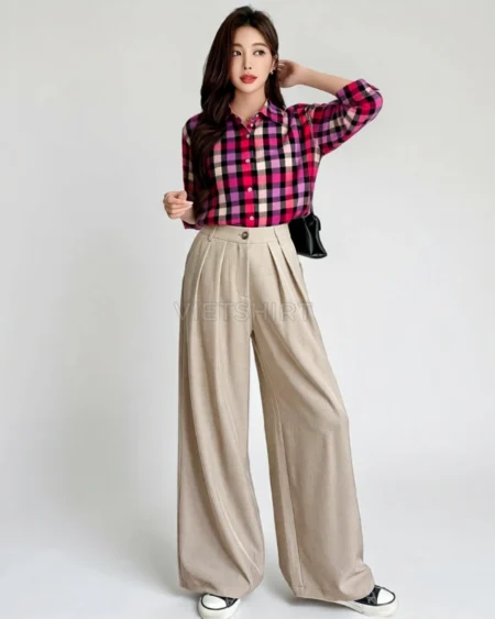 Vải may ca rô cotton màu đỏ hồng