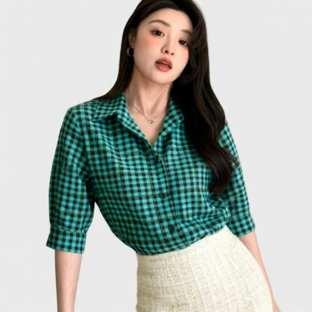Vải ca rô cotton màu xanh đen