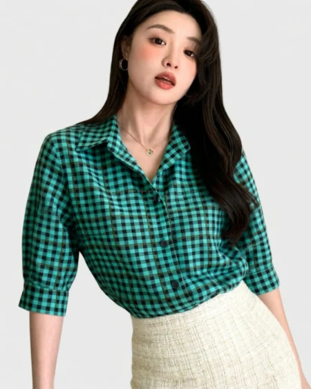 Vải ca rô cotton màu xanh đen