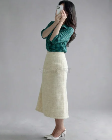 Alternative view of Vải ca rô cotton màu xanh đen