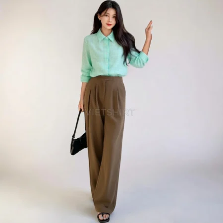 Vải may ca rô cotton màu xanh lá nhạt