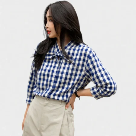 Vải may ca rô cotton trắng xanh than