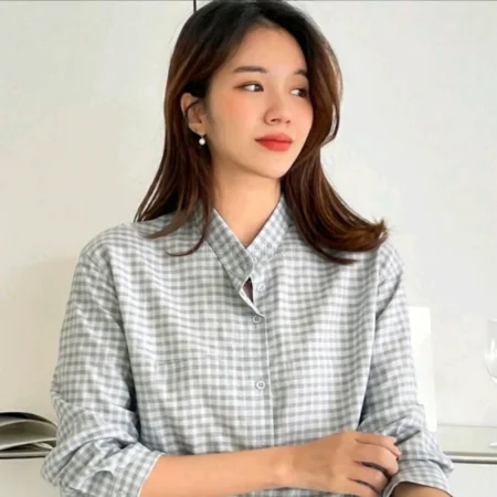 Alternative view of Vải caro cotton màu trắng xám