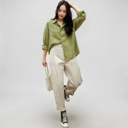 Vậy caro cotton màu xanh lá chuối