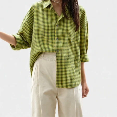 Alternative view of Vậy caro cotton màu xanh lá chuối