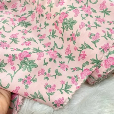 Alternative view of Vải may thô cotton baby thêu hoa màu hồng