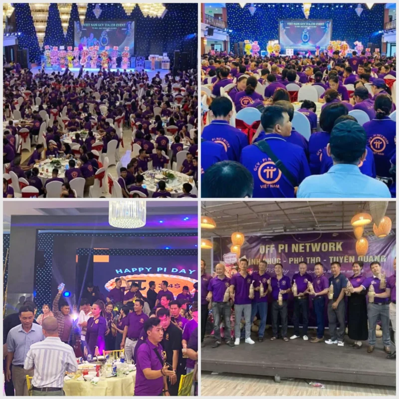 Tổng hợp ảnh chụp Hội nghị offline của Pi network, áo thun đồng phục màu tím, đông người tham gia