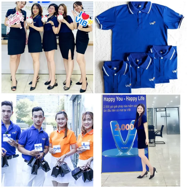 Ảnh ghép nhân viên VIB mặc áo polo đồng phục VIB tham gia các hoạt động tại công ty