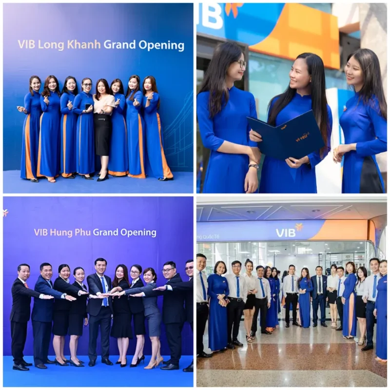 Ảnh ghép nhân viên VIB mặc áo dài đồng phục VIB