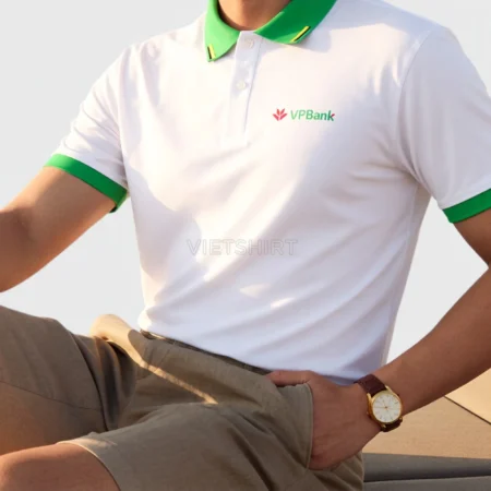 Alternative view of Áo phông đồng phục VPbank màu xanh trắng in logo