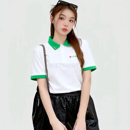 Áo phông đồng phục VPbank màu xanh trắng in logo