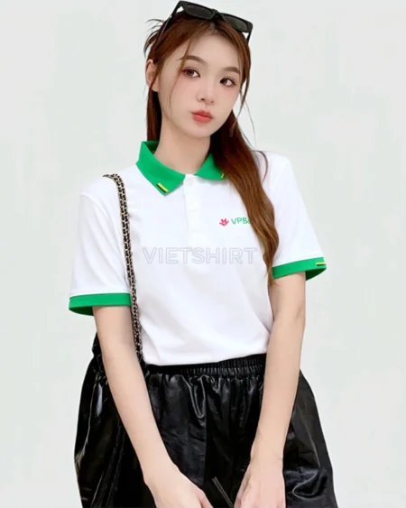 Áo phông đồng phục VPbank màu xanh trắng in logo