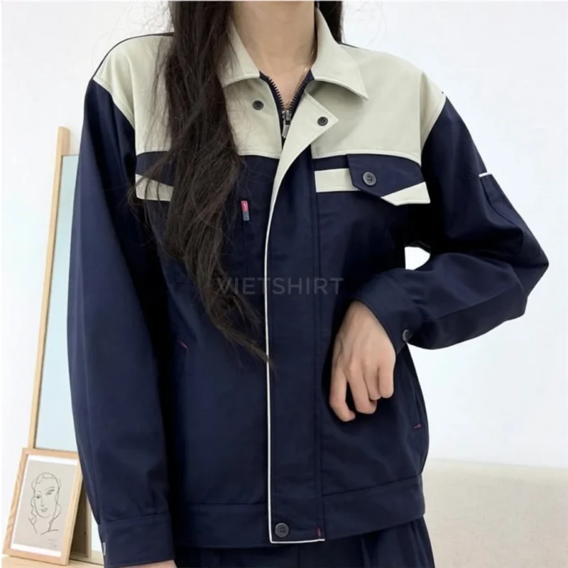 Cô gái mặc áo đồng phục bảo hộ lao động cao cấp, tạo dáng chụp ảnh đẹp