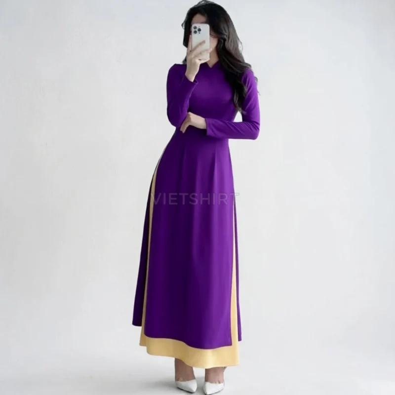 Vải may áo dài tím