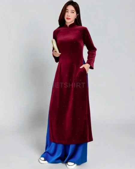 Vải nhung lụa màu đỏ mận