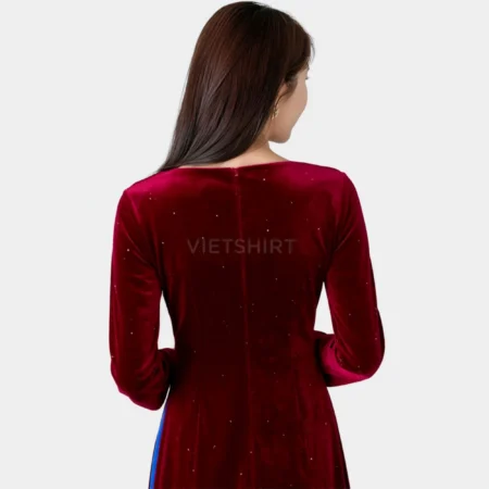 Alternative view of Vải nhung lụa màu đỏ mận