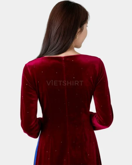 Alternative view of Vải nhung lụa màu đỏ mận